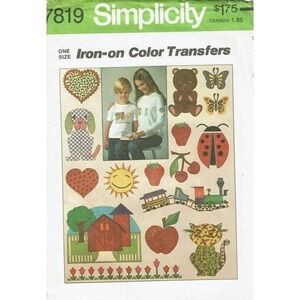 Simplicity Sewing Pattern 7819 Iron On Transfers Kids OS Multi Uncut Vintage